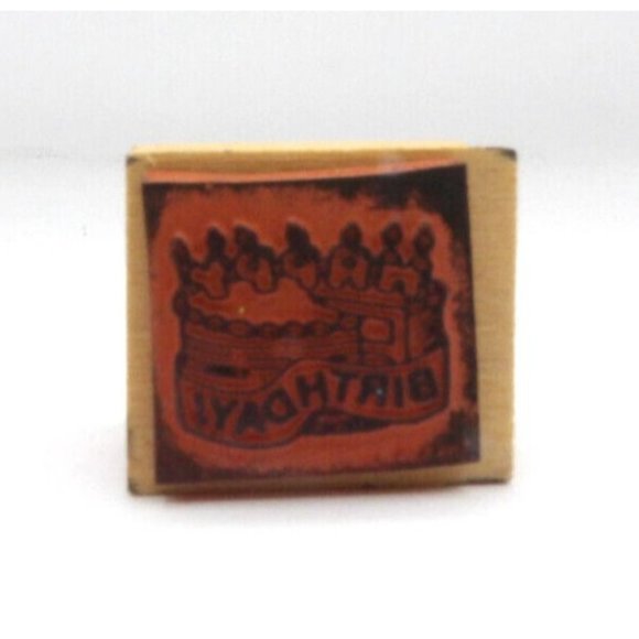 Stamp Wooden Happy Birthday w Cake Mfr Noteworthy ©1994 1 1/4" x 1" Made in USA - Picture 4 of 4